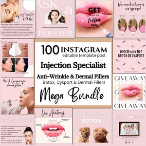 100 Botox and Filler Instagram Posts, Nurse Injector Instagram, Medspa Canva Template, Medical Spa Instagram, Botox templates, Filler posts