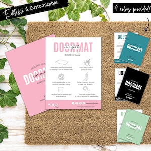 Editable Doormat Care Card Template, Floor Mat Care Guide, Feminine Watercolor Welcome Doormat Care Instructions, Printable Care Note
