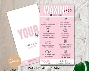 Waxing Care Card Template, Instant Hair Removal Aftercare Template, Printable Hair Wax Care Guide, Editable Waxing Instructions, Esthetician