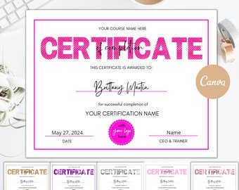 DIY 修了証書テンプレート、印刷可能なコース証明書、ビジネス証明書、ゴールド、編集可能、ビジネス コース修了証