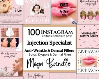 100 Anti-Wrinkle Injection & Filler Instagram Posts, Injection Specialist, Med Spa Templates, Botox Templates, Dermal Filler Social Media