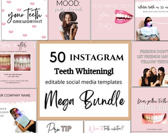 50 Teeth Whitening Instagram Post Templates, Editable Teeth Whitening Social Media Posts, Teeth Whitening Instagram Template, Spray Tanning