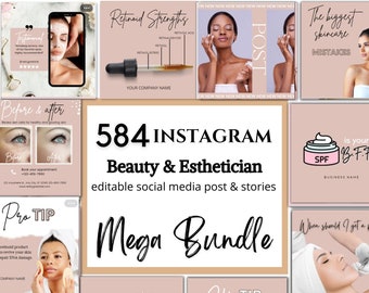 Neutral Esthetician and Beauty Social Media | Esthetician Social Media | Instagram Post Stories | Esthetician Template | Skincare Templates