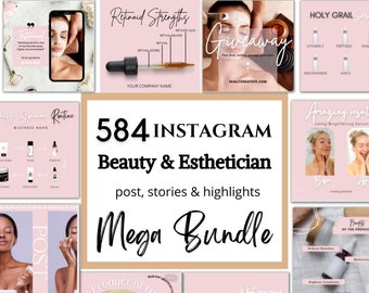584 Esthetician and Beauty Social Media | Esthetician Social Media | Instagram Post Stories | Esthetician Template | Skincare Templates |