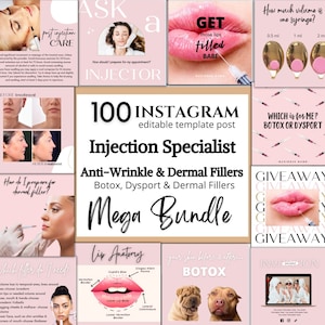 100 Anti-Wrinkle Injection & Filler Instagram Posts, Injection Specialist, Med Spa Templates, Botox Templates, Dermal Filler Social Media