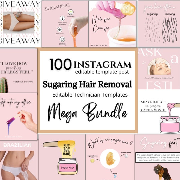 100 Sugaring Hair Removal Instagram Posts, Sugar Specialist, Social Media Posts, Instagram Sugaring Templates, Esthetician, Salon, Sugar Wax