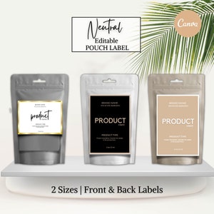 Neutral Editable Stand Up Pouch Label, DIY Doypack, Yoni label, Tea Label, Product Packaging Label, Candle Label, Pouch Label, Product label