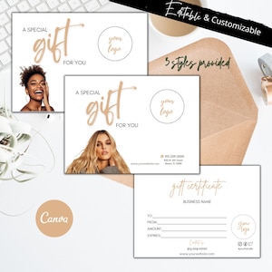 Gift Certificate Template, Salon Gift Card Template, Gift Voucher Template, Makeup Artist Gift Certificate, Hair Stylist Gift Card, Med Spa