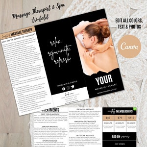 Massage Therapist Brochure, Massage Trifold, Printable Spa Pamphlet, Editable Massage Therapy Brochure, Printable Business Brochure, Custom