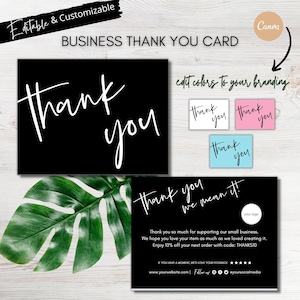 Small Business Thanks For Your Purchase Card Template Thank You Card Print Printable Etsy Seller Package Insert Card Modern Black Boho