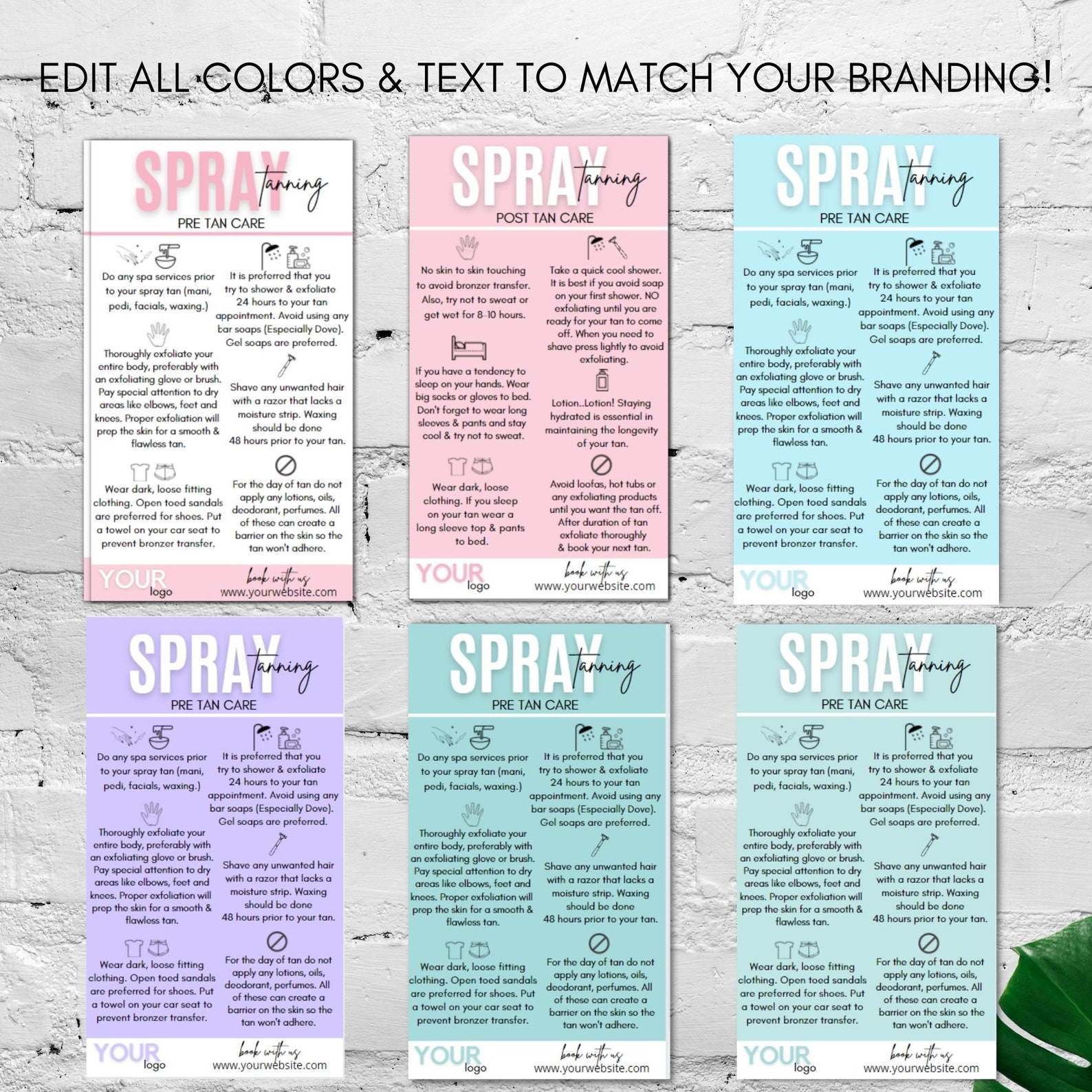 Spray Tanning Pre and Post Tan Instruction Cards Spray Tan Etsy