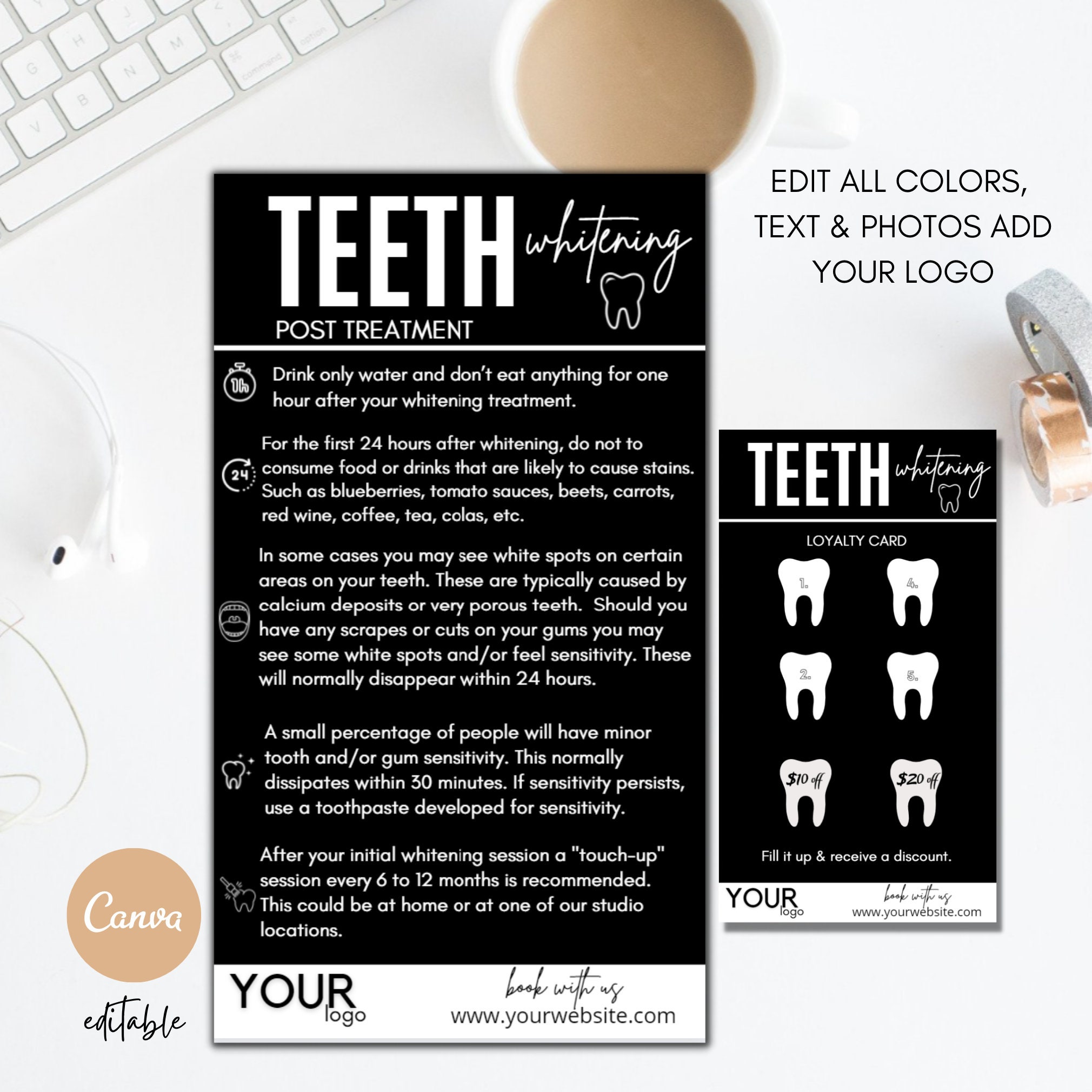 Teeth Whitening Loyalty and Post Instruction Cards Teeth Etsy