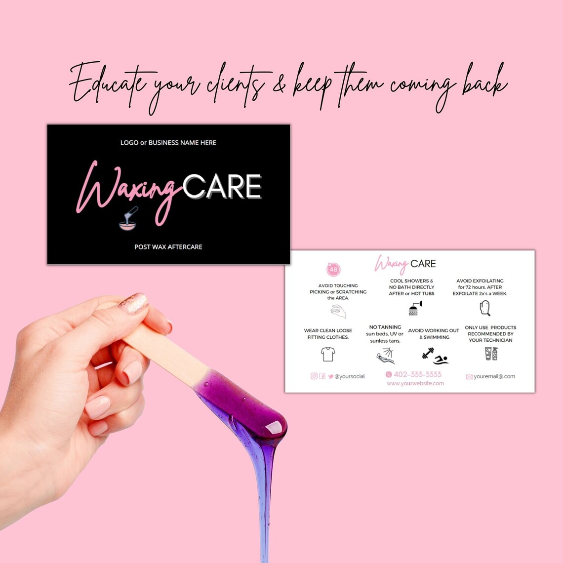 Waxing Care Card Template Instant Hair Removal Aftercare Etsy
