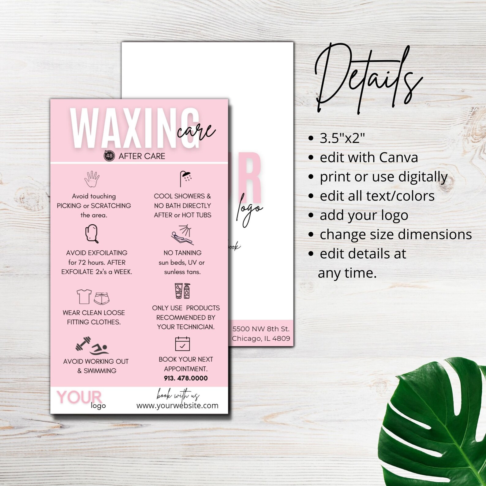 Waxing Care Card Template Instant Hair Removal Aftercare Etsy