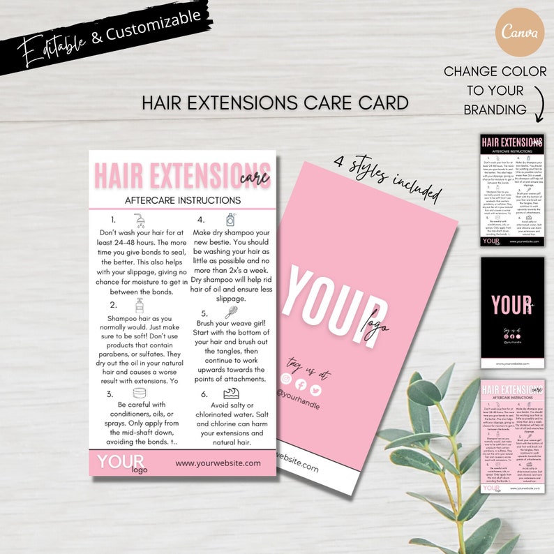 Hair Extension Aftercare Instuctions Hair Stylist Card Hair Etsy