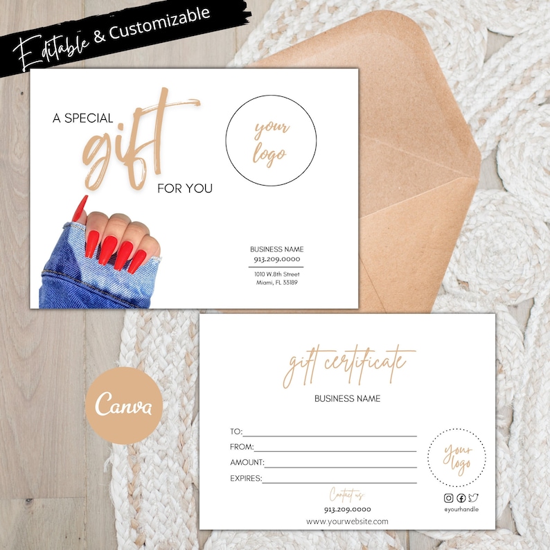 Nail Salon Gift Certificate Template, Salon Gift Card Template, Gift