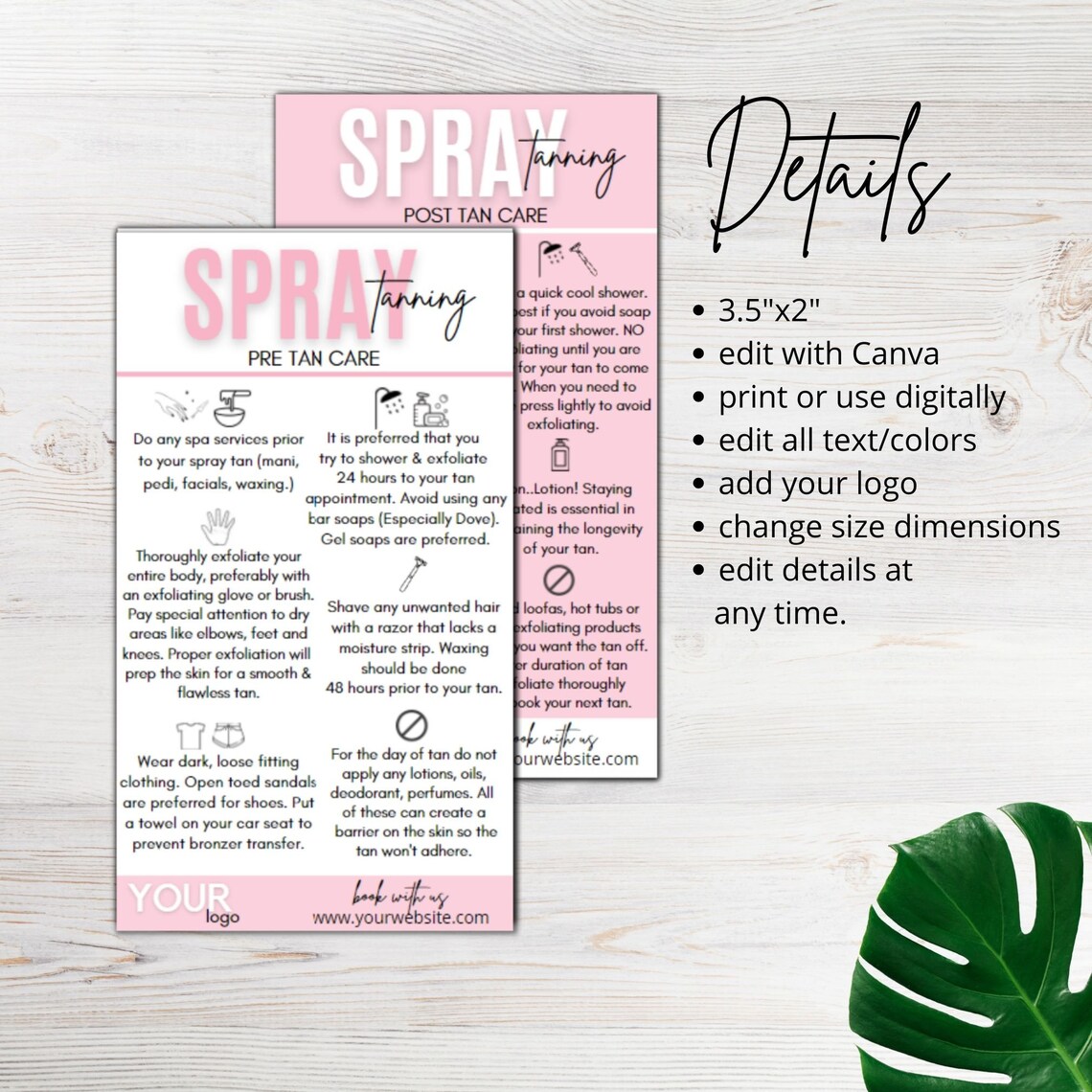 Spray Tanning Pre and Post Tan Instruction Cards Spray Tan Etsy