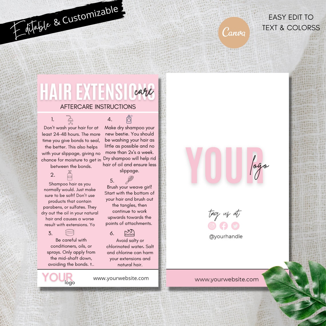 Hair Extension Aftercare Instuctions Hair Stylist Card Hair Etsy