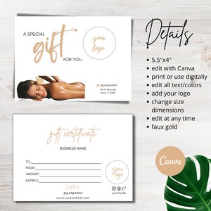 Gift Certificate Template, Spa Gift Card Template, Gift Voucher ...