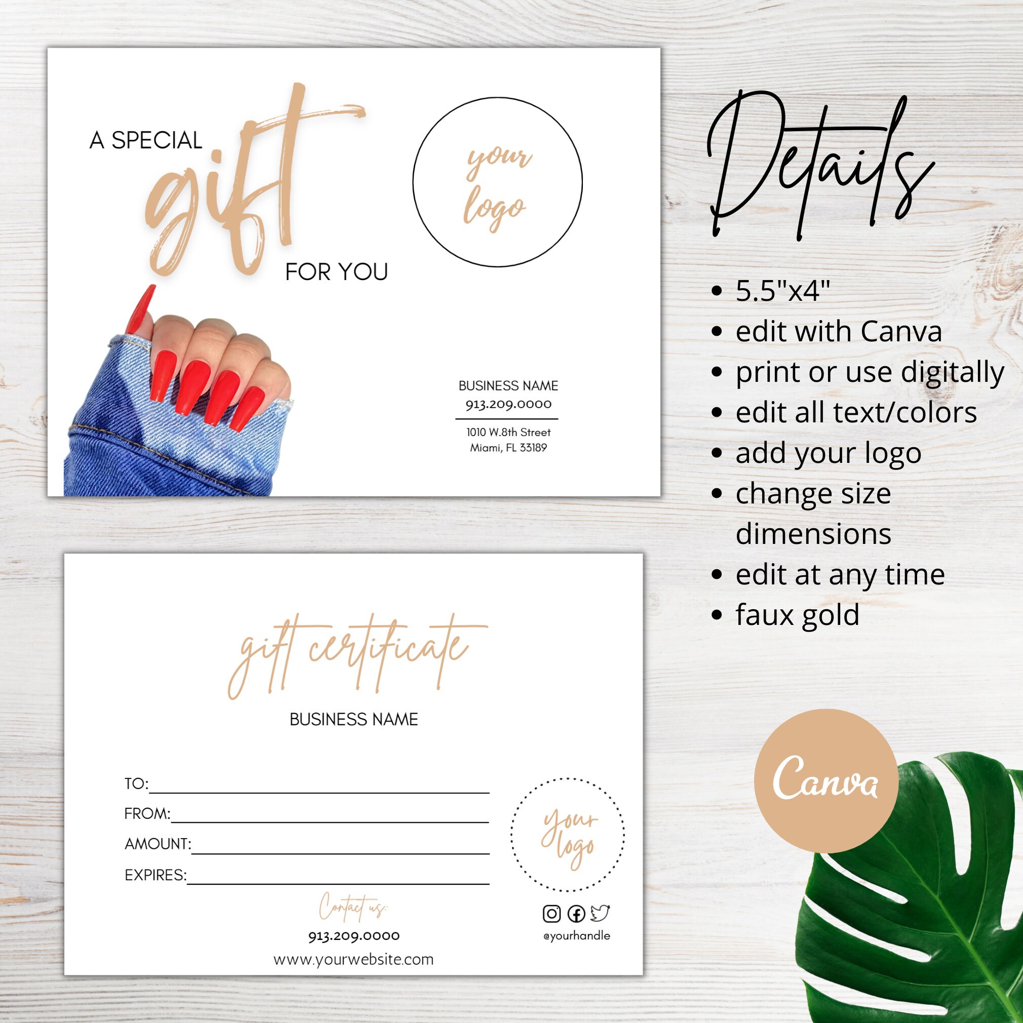Nail Salon Gift Certificate Template Editable Gift Card (canva) Etsy