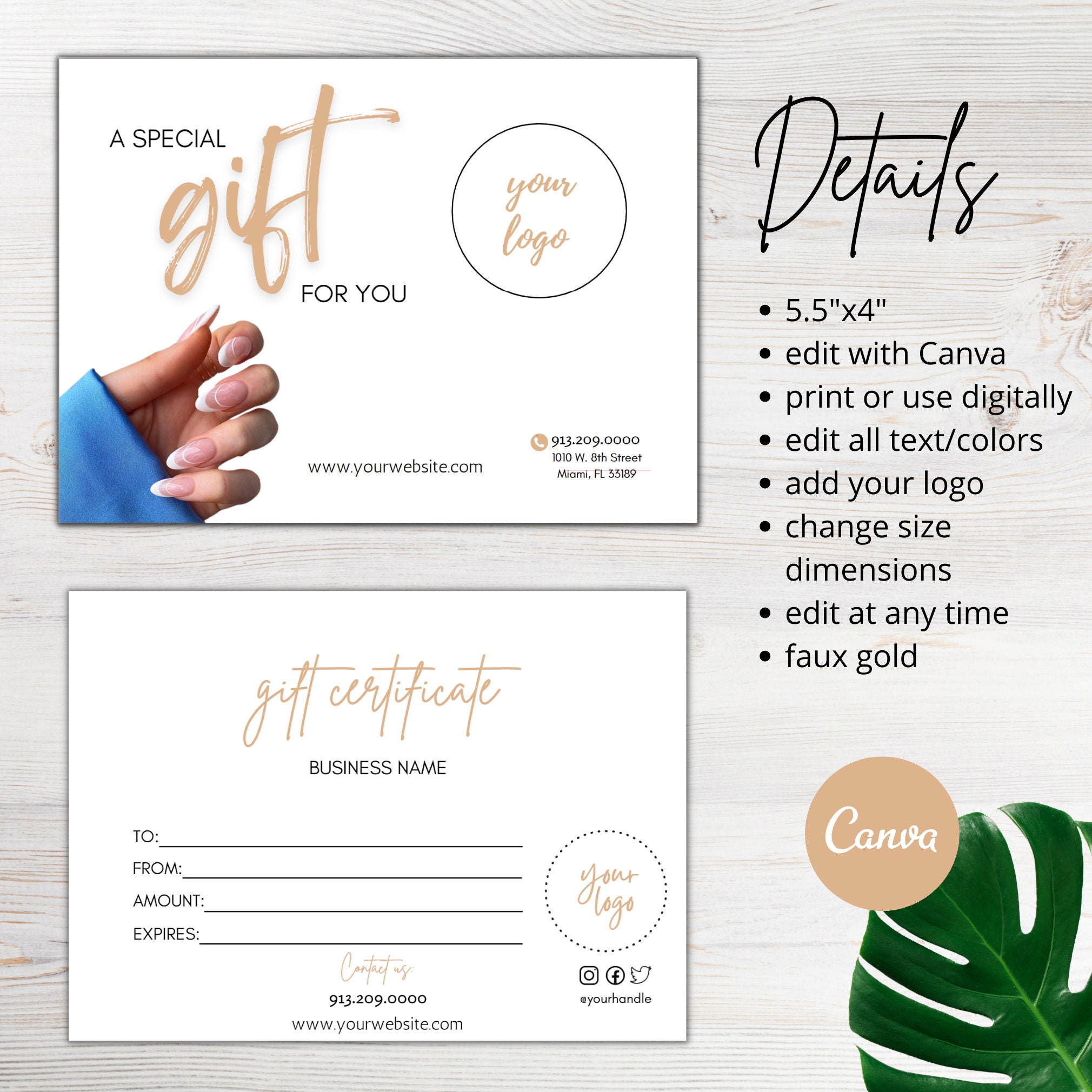 Nail Salon Gift Certificate Template Salon Gift Card - Etsy
