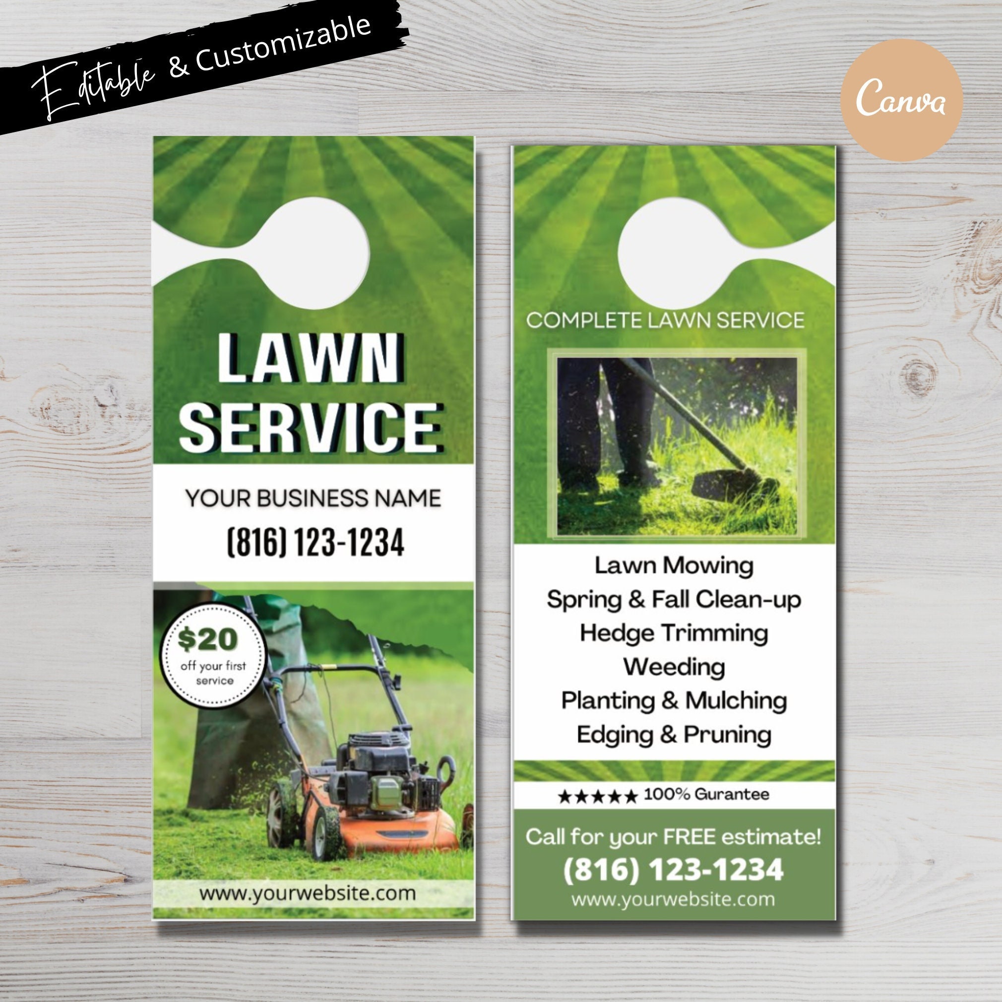 Front & Back Lawn Service Door Hanger Template Lawn Mowing Etsy