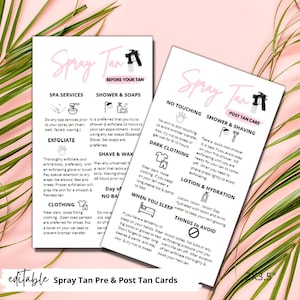 Spray Tanning Pre and Post Tan Instruction Cards | Digital Download 2x3.5” inch Business Card Size | Sunless Tanning Pink Card | Esthetician