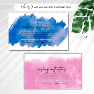 Editable Care Card Template, Washing Instructions Card Design, Apparel Care Card, Printable Instructions Note, Tumbler Care Cards