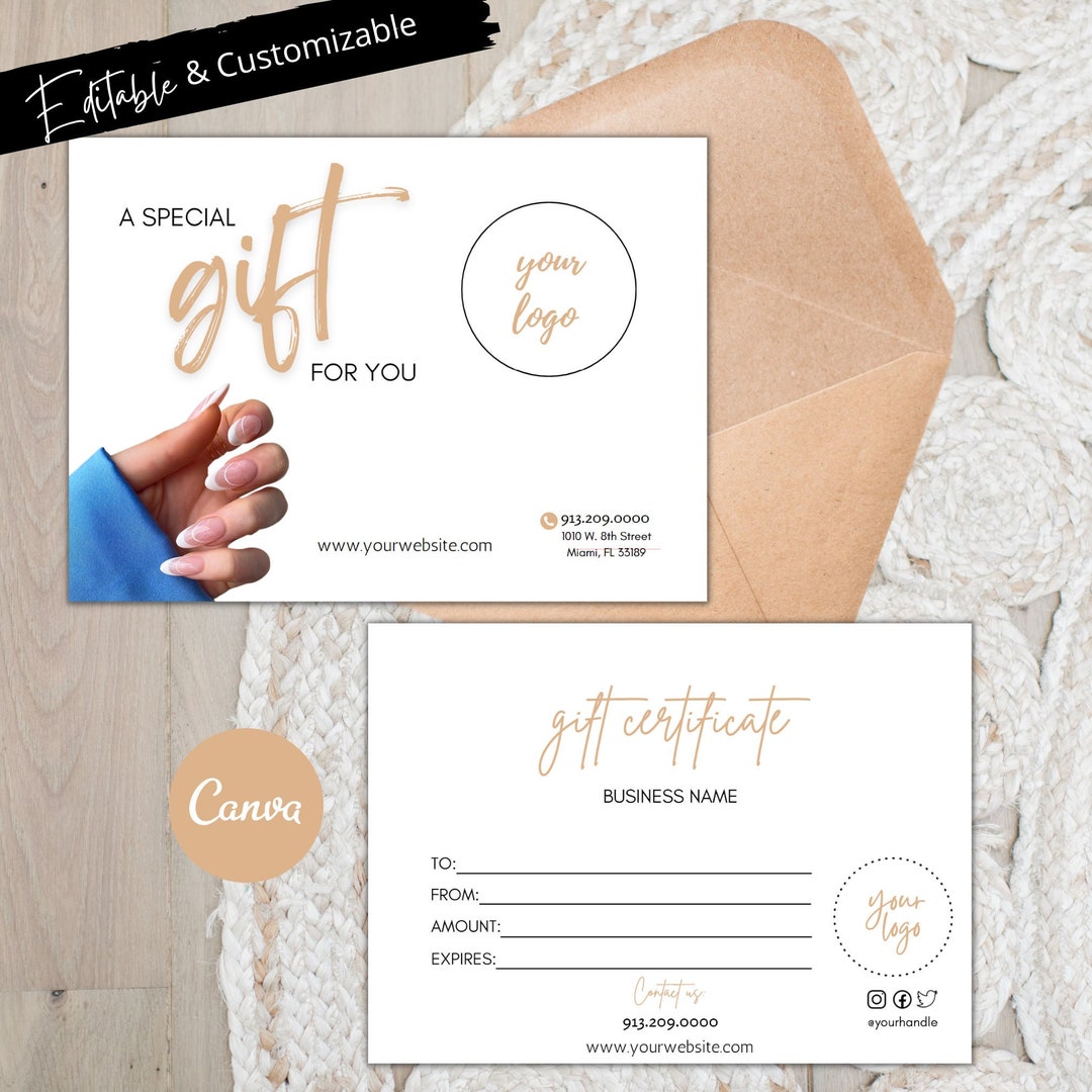 Nail Salon Gift Certificate Template, Salon Gift Card Template, Gift