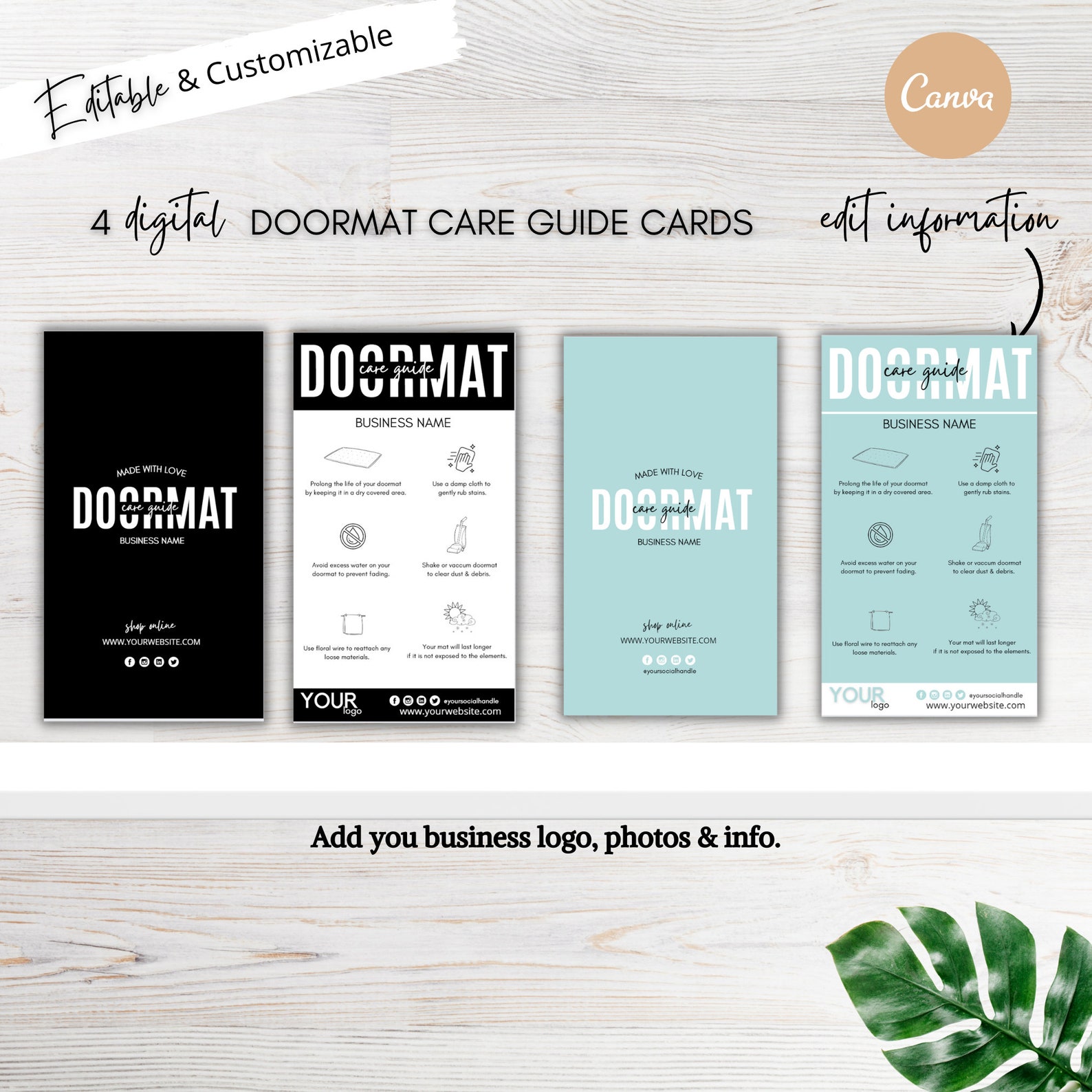 Doormat Flash Card.pdf Editable Doormat Care Card Template: Watercolor Design (printable) - Etsy