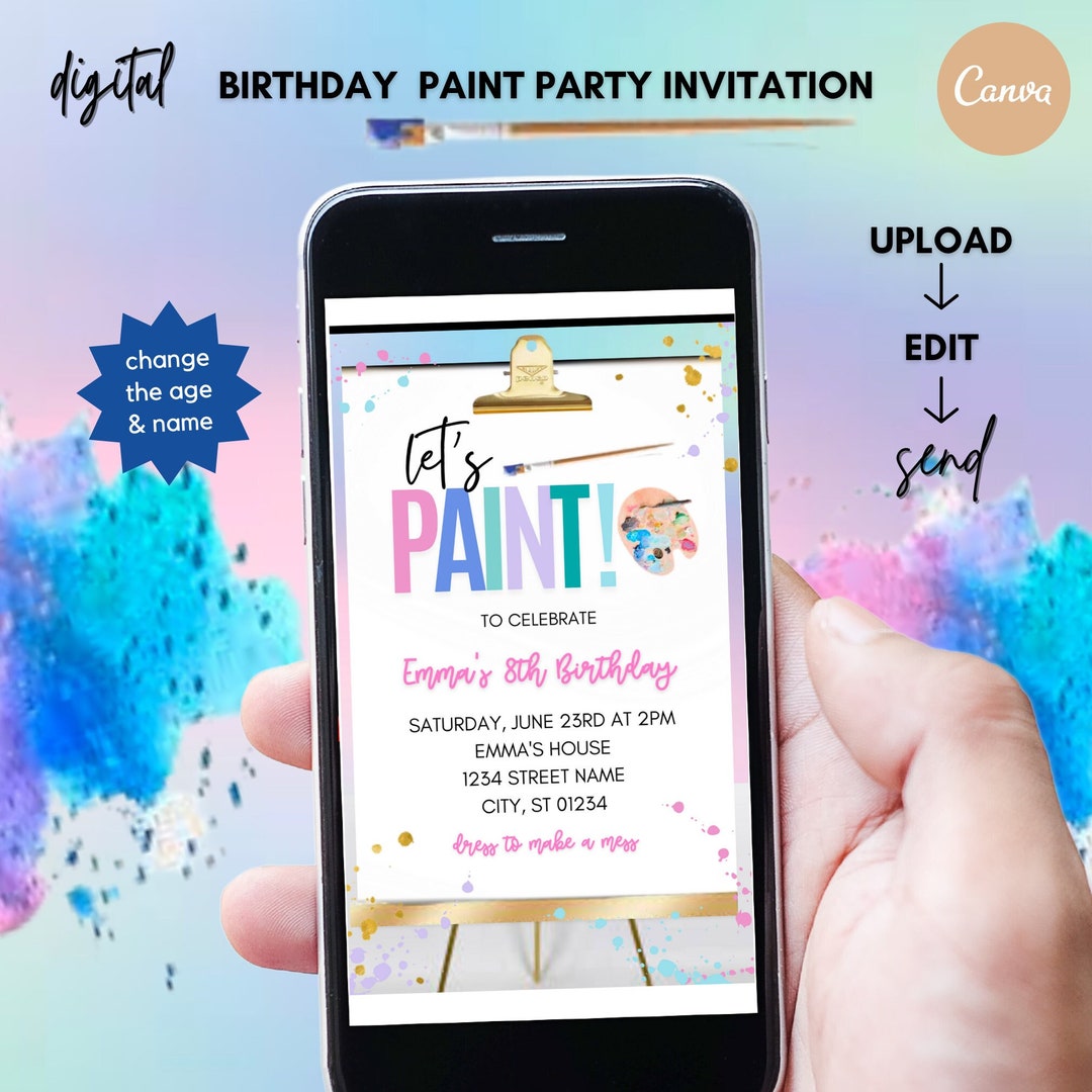 Digital Editable Art Birthday Party Paint Party Invite Template