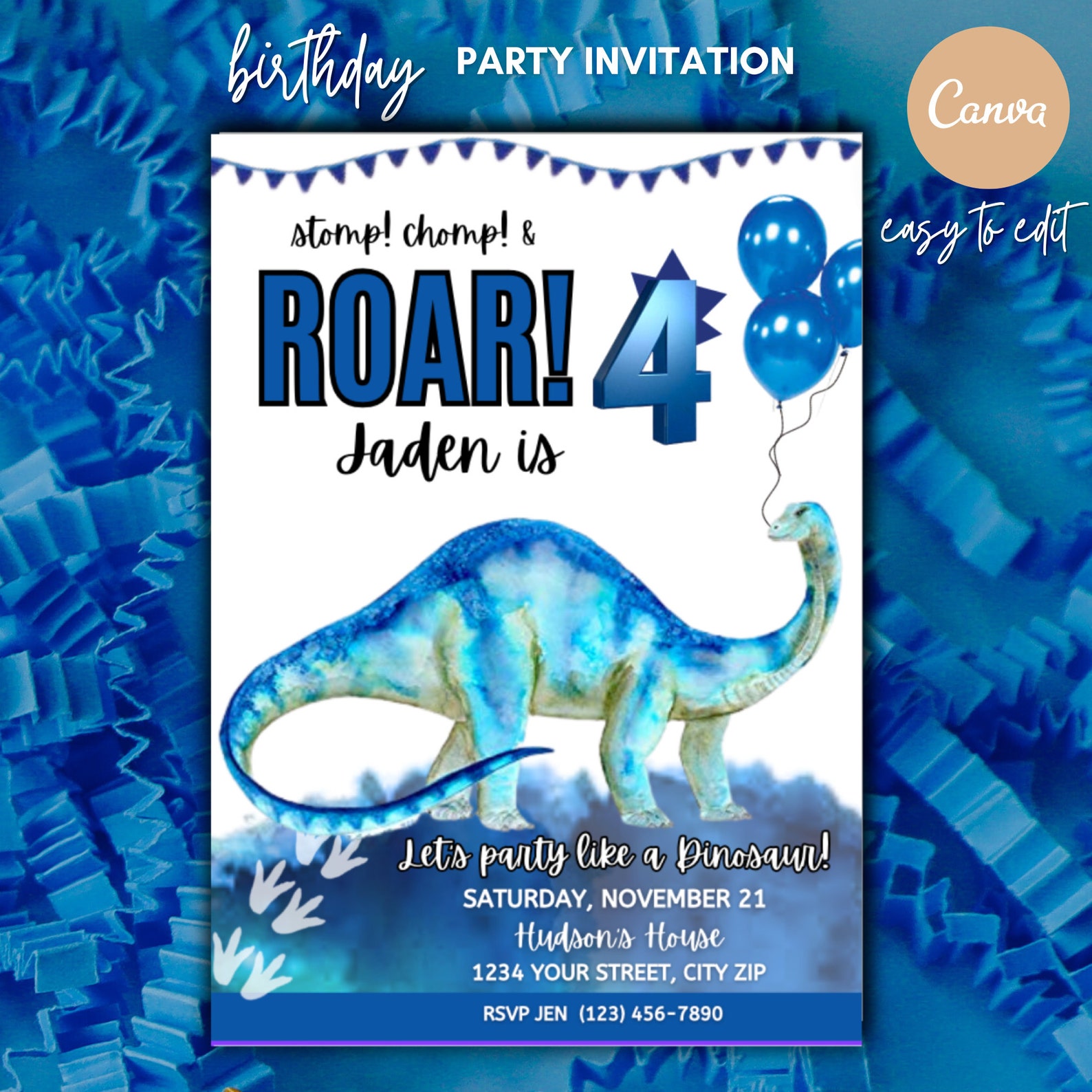 Editable Dinosaur Birthday Invitation: Dino Party Template (digital ...