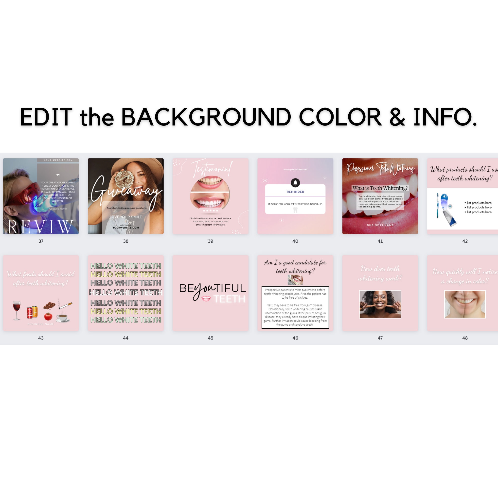 50 Teeth Whitening Instagram Post Templates Editable Teeth Etsy