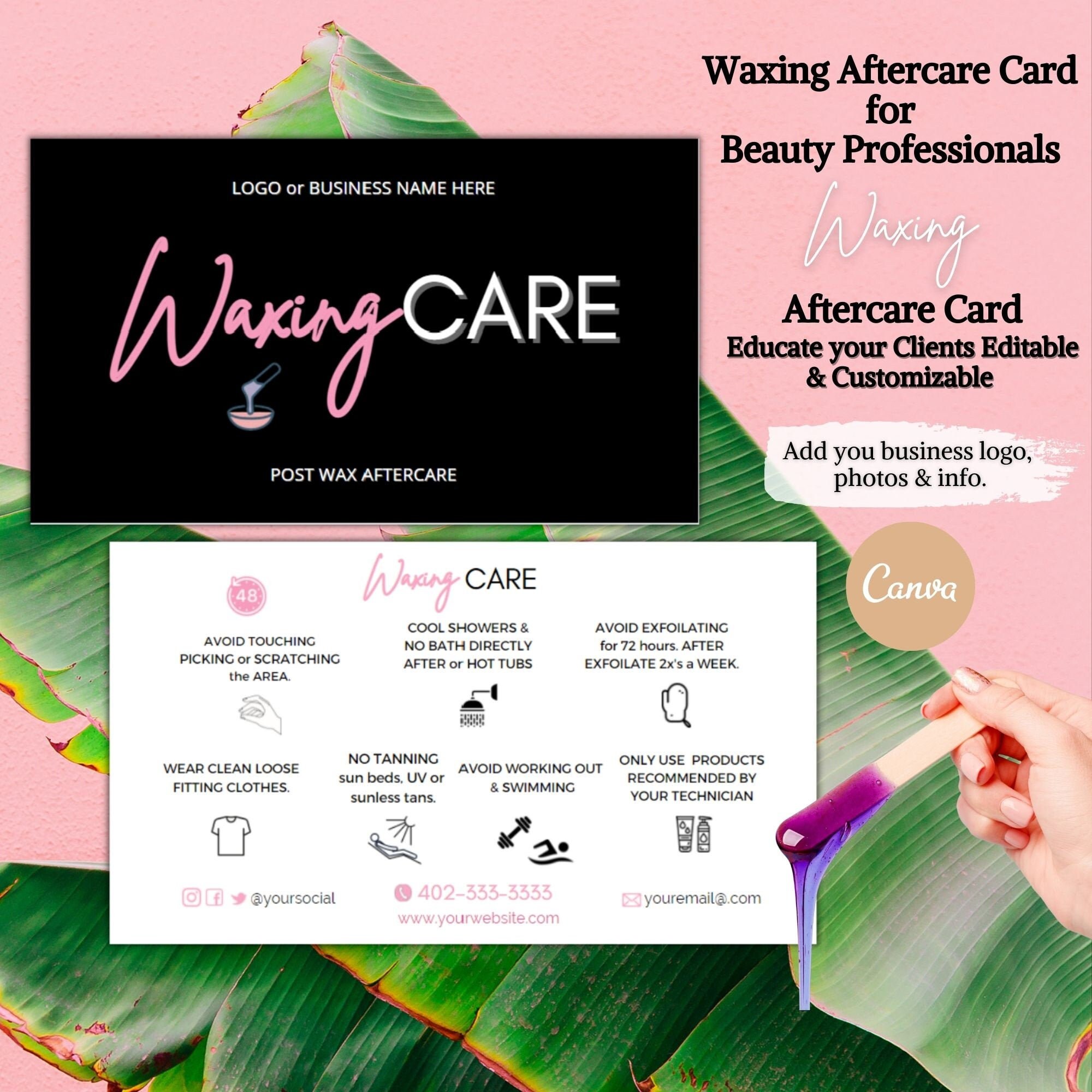Waxing Care Card Template Instant Hair Removal Aftercare Etsy