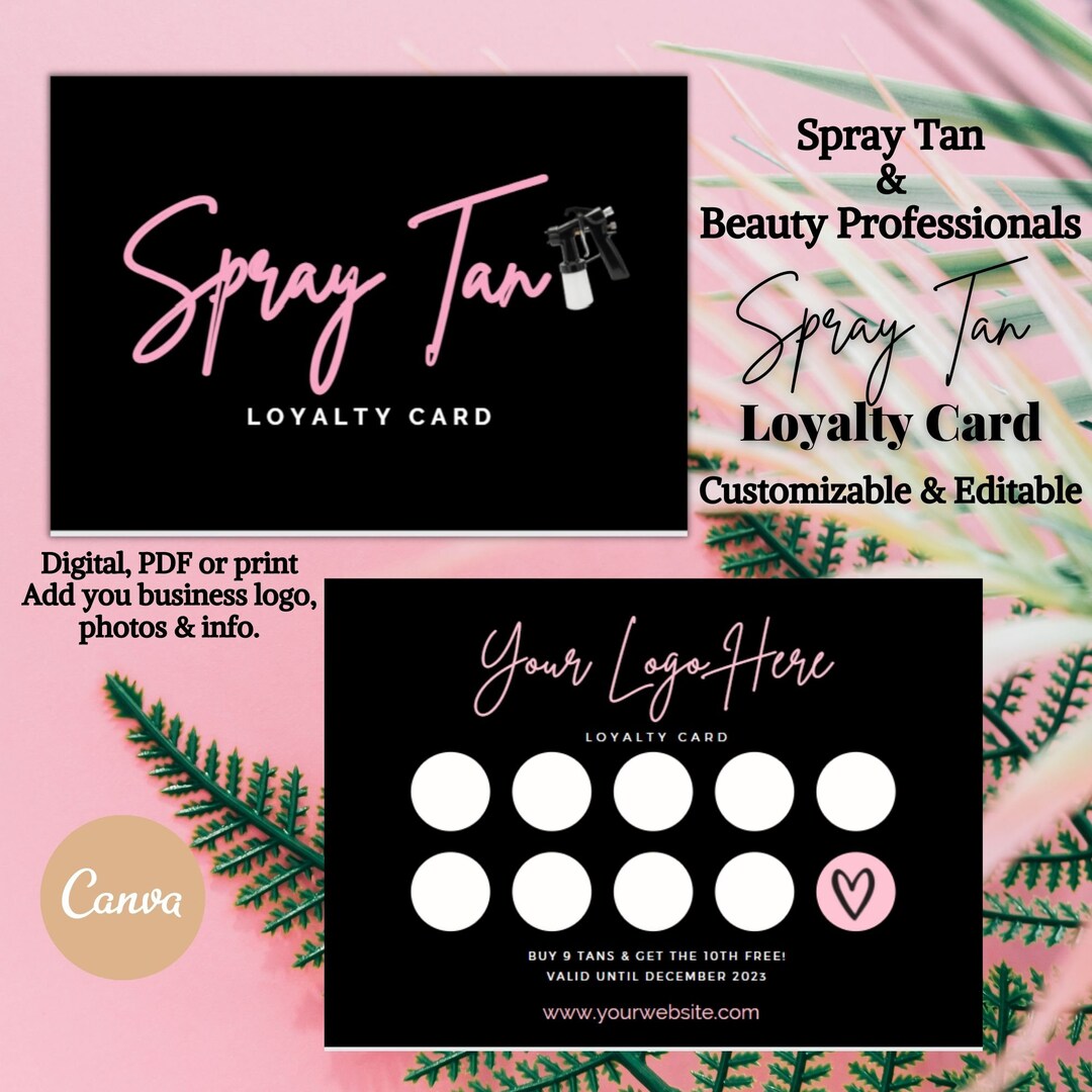 Spray Tanning Loyalty Cards Digital Download 3.5x2 Inch Business Card