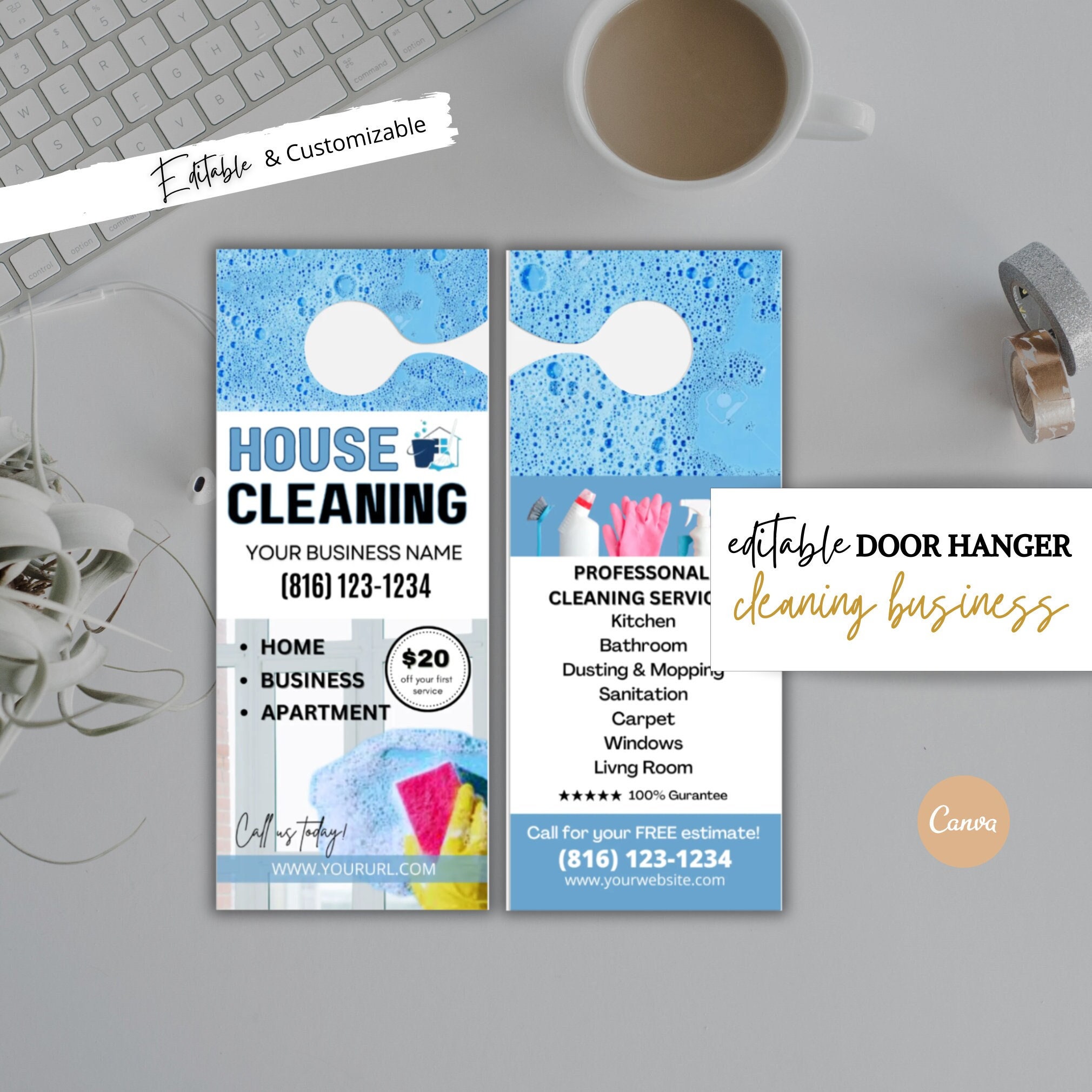 Cleaning Service Door Hanger Template: Editable Maid Service Flyer (Canva)