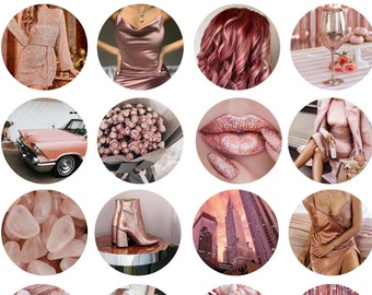 Pode incluir: Uma coleção de 20 capas de destaque do Instagram com tema de ouro rosa. As capas apresentam várias imagens, incluindo glitter dourado rosa, tecido dourado rosa, joias douradas rosa e maquiagem dourada rosa. As capas são perfeitas para adicionar um toque de elegância ao seu perfil do Instagram.