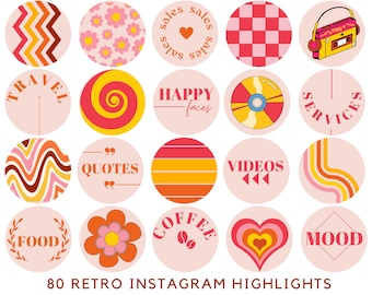 Retro Instagram Highlight Covers, Groovy Instagram Story Icons, 90s Covers For Instagram Stories, Boho Instagram Branding