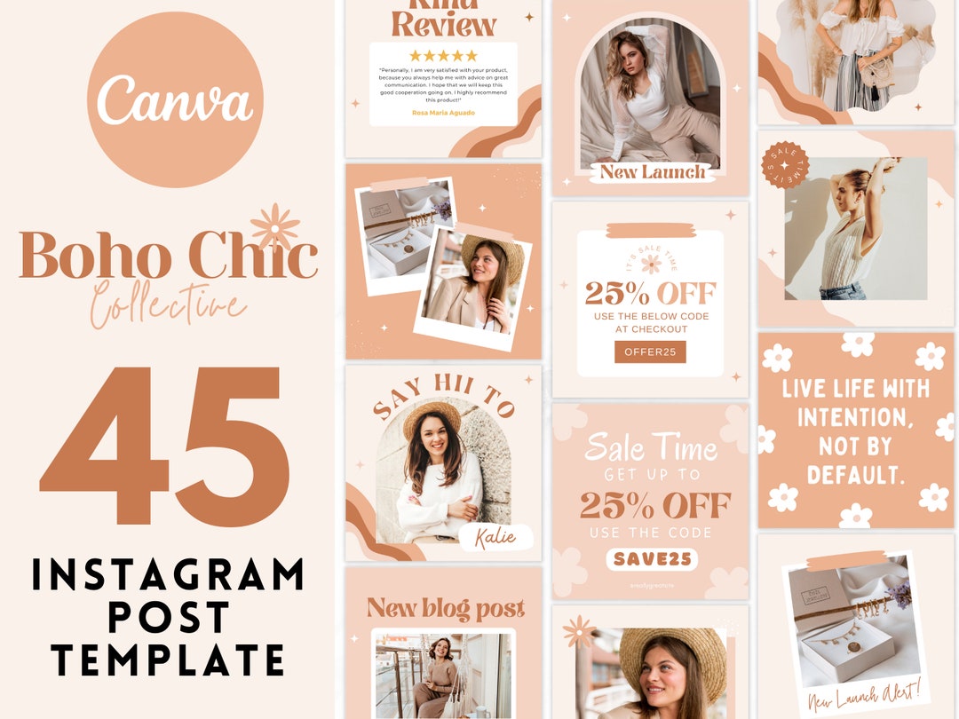 Boho Instagram Post Templates Canva, Creative Feed Branding Kit ...