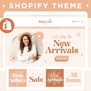 Boho Shopify Theme, Aesthetic Beige Shopify 2.0 Website Design, Customizable Shopify Banners Canva, Bright Elegant Shopify Boutique Store