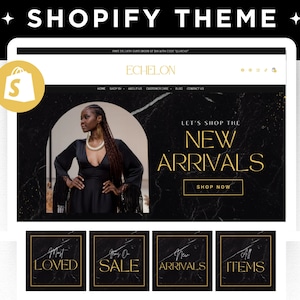 Black Shopify Theme, Customizable Dark Shopify Banners Canva, Minimalist Shopify Template, Luxury Shopify Website Boutique Ecommerce Store