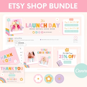 Pacchetto Etsy Shop, modelli di banner colorati per negozi Etsy, modello di inserzione Etsy Canva, kit di branding per venditori Etsy, modelli di branding per negozi Etsy