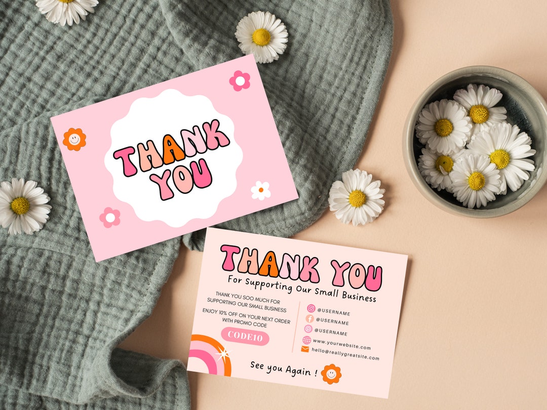 Retro Thank You Card Template, Pink Business Package Insert Note Canva ...
