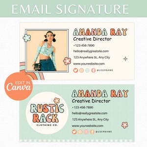 Retro Email Signature Template Canva, Boho Business Email Signature, Gmail Outlook Email Signature Design, Small Business Branding Kit