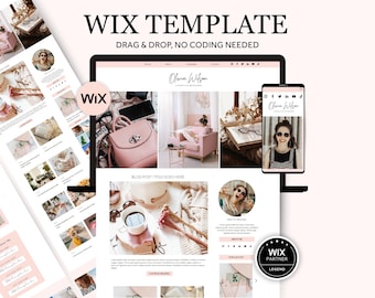 Różowy szablon witryny Wix dla blogerów, minimalistyczny szablon bloga Wix, nowoczesny projekt bloga Wix, portfolio twórcy treści, kobieca witryna Wix