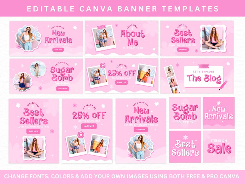 Pink Shopify Theme Boutique, Pastel Ecommerce Store Website Template, Feminine Shopify Banners Canva, Cute Custom Shopify Theme Clothing image 5