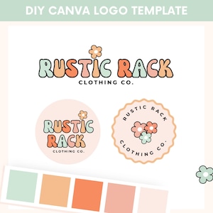 Retro Logo Template Canva, Editable Logo Design, DIY Canva Logo Template, Groovy Logo Design, Small Business Logo Template, Boho Shop Logo