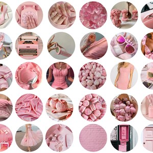 May include: A collection of pink aesthetic images featuring a variety of items, including a vintage typewriter, a pink car, a pink dress, a pink phone, and a pink radio.