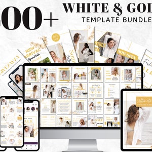 White & Gold Marble Template Canva, Editable Luxury Instagram Posts and Stories, Elegant Social Media Templates, White Marble Branding Kit