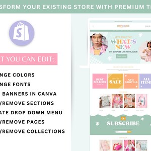 Tema Pastel para Shopify, plantilla de sitio web de comercio electrónico de moda arcoíris, banners editables en Canva imagen 5